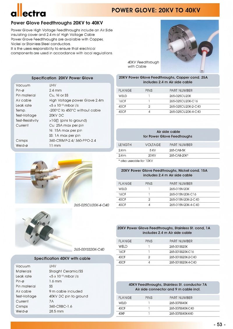 Allectra功率護(hù)套型真空饋通