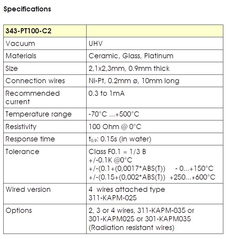 343-PT100-C2熱電阻性能參數(shù)