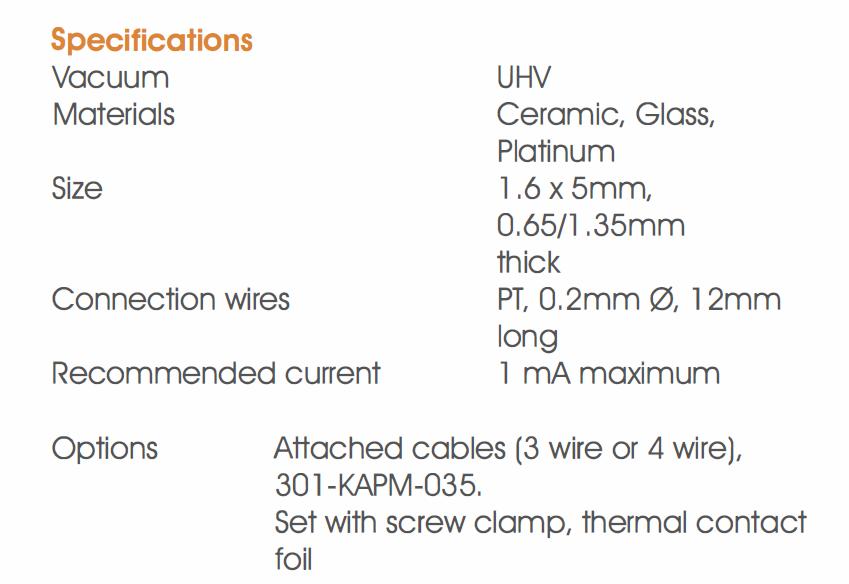 Allectra超高真空寬溫區PT100熱電阻343-PT100-C1性能參數