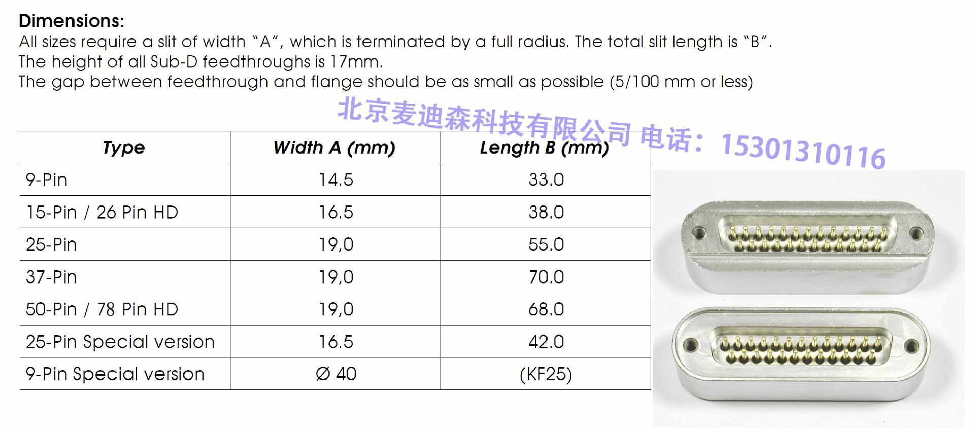  焊接版Sub-D饋通尺寸