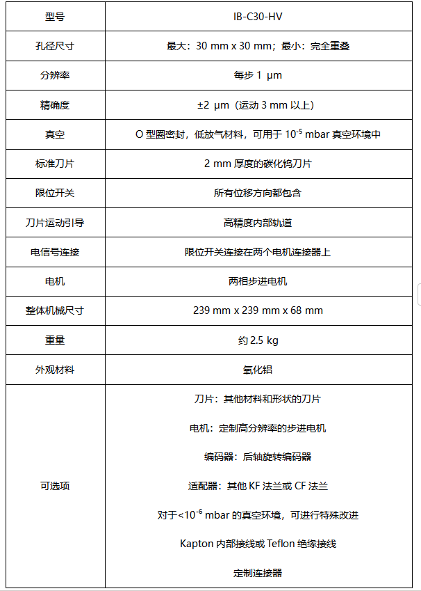 IB-C30-HV真空狹縫參數(shù)